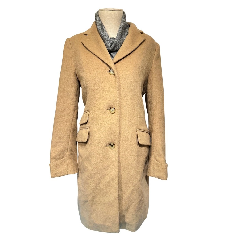 Lauren Ralph Lauren Single Breasted Camel Wool Blend Reefer Coat Women's Size 10
